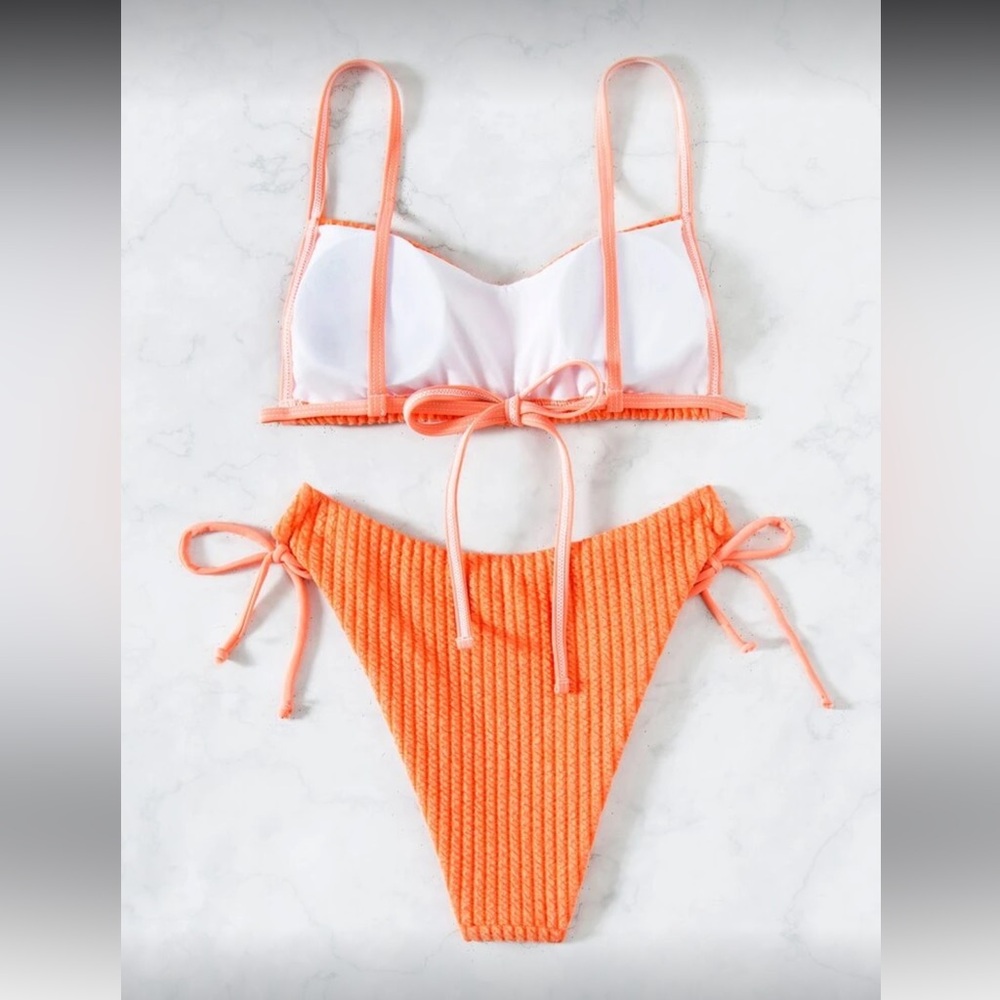 Orange Ribbed Bikini Set - Picture 2 of 6